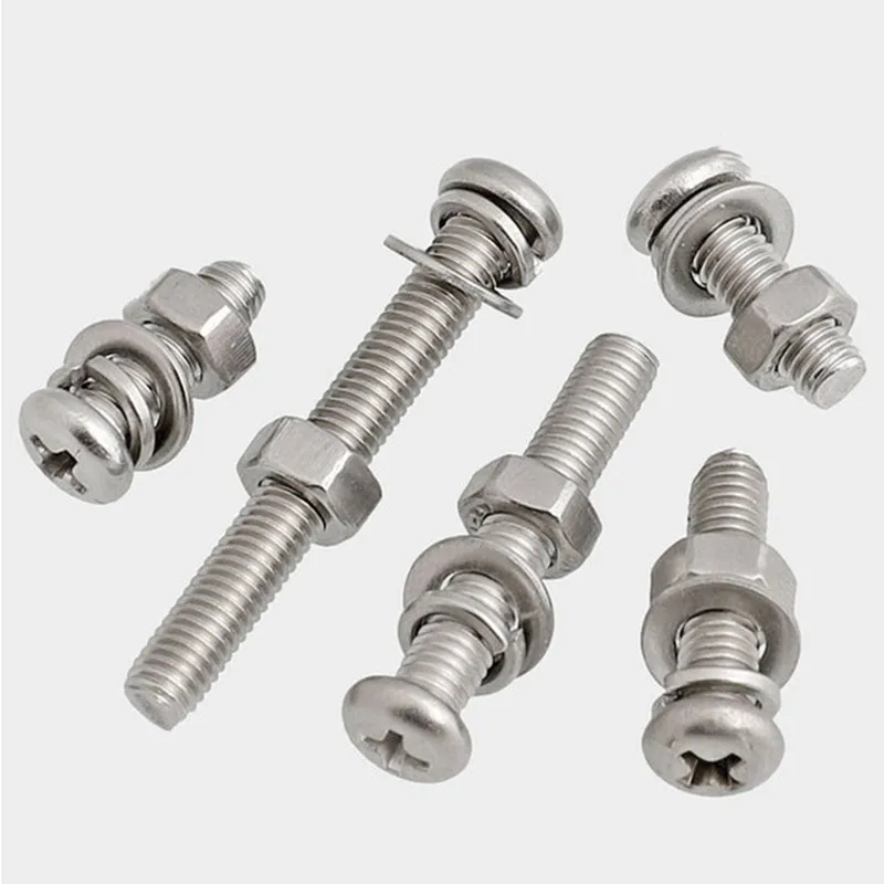 

20/10sets M3 M4 M5 M6 304 Stainless Steel Cross Recessed Pan Head Screws Phillips Screws Bolts With Nut Spring Gasket