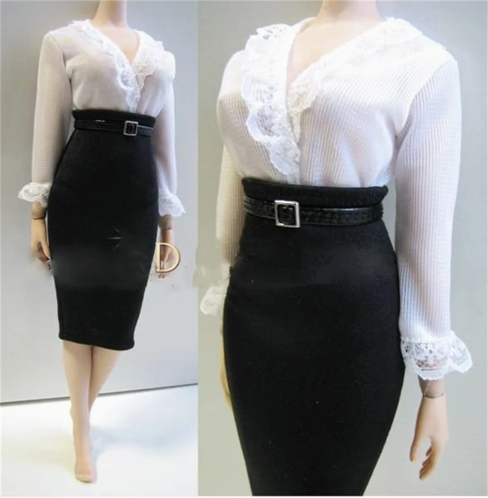 

1: 6 Female Professional Suit Soldier Clothing Long Sleeved Top White Wrapped Skirt Women Clothing For 12 "TBleague Figure S42 B