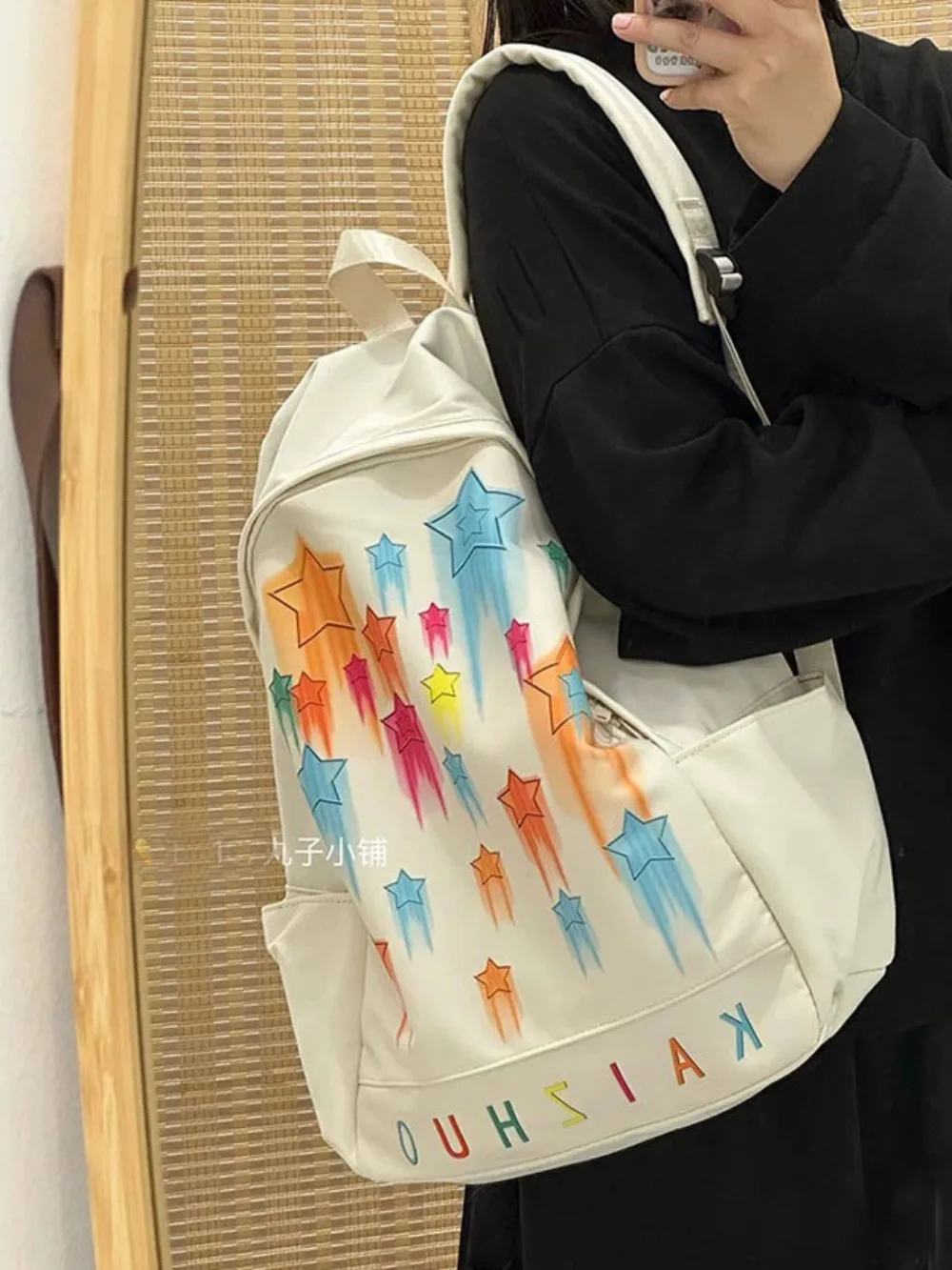 

Korean Colorful Star Graffiti Women Backpack Y2k Simple Preppy Teenagers Schoolbag Fashion All Match Casual Women Travel Bag