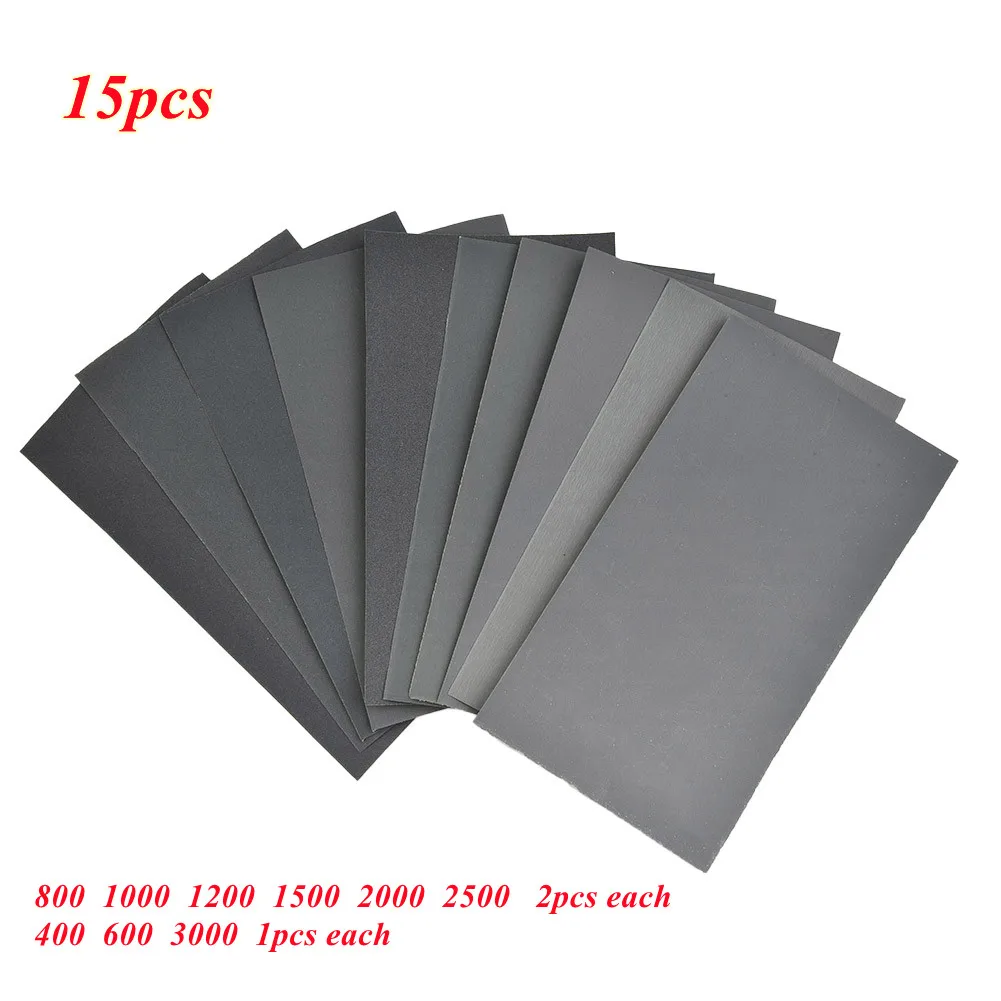 

15 PCS/Set Grit Sandpaper Packed 400 600 3000 800 1000 1200 1500-2000 2500 Grit Sandpaper Wet/Dry Car Polishing