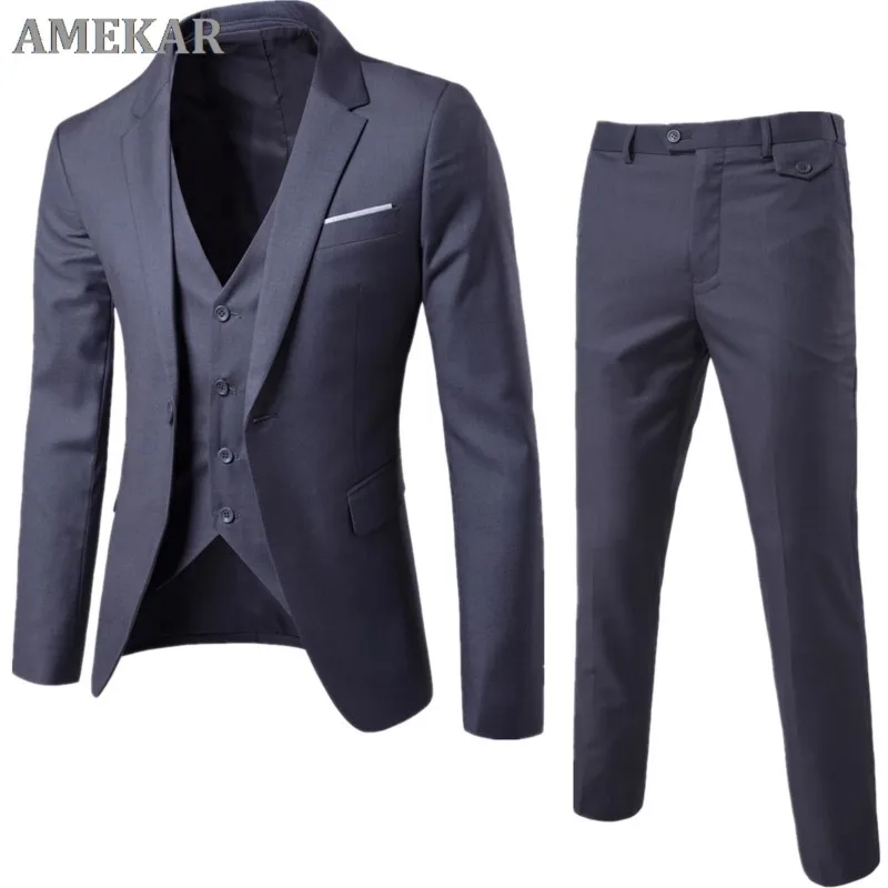 Men 's Classic 3piece Set Suit Wedding Grooming Slim Fit Men Suit Jacket Pant Vest Black Gray Blue Burgundy Plus Szie S-6XL