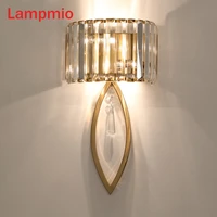 lampmio crystal wall sconce for bedroom copper bedside lamp hotel wall lights designer art deco sitting room decorative lighting