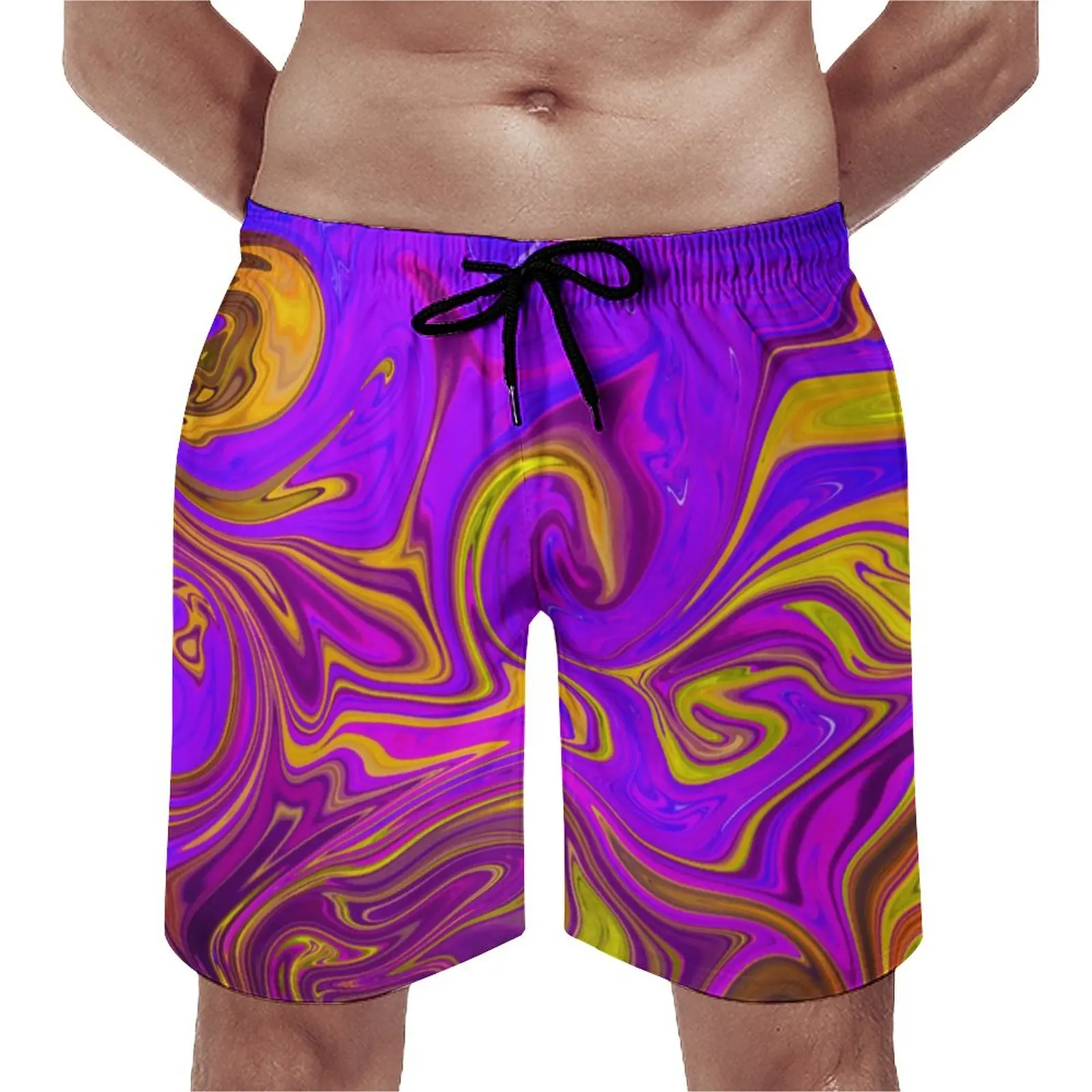 

Neon Liquid Print Gym Shorts Abstract Design Cute Beach Shorts Men Pattern Surfing Quick Drying Swimming Trunks Birthday Gift