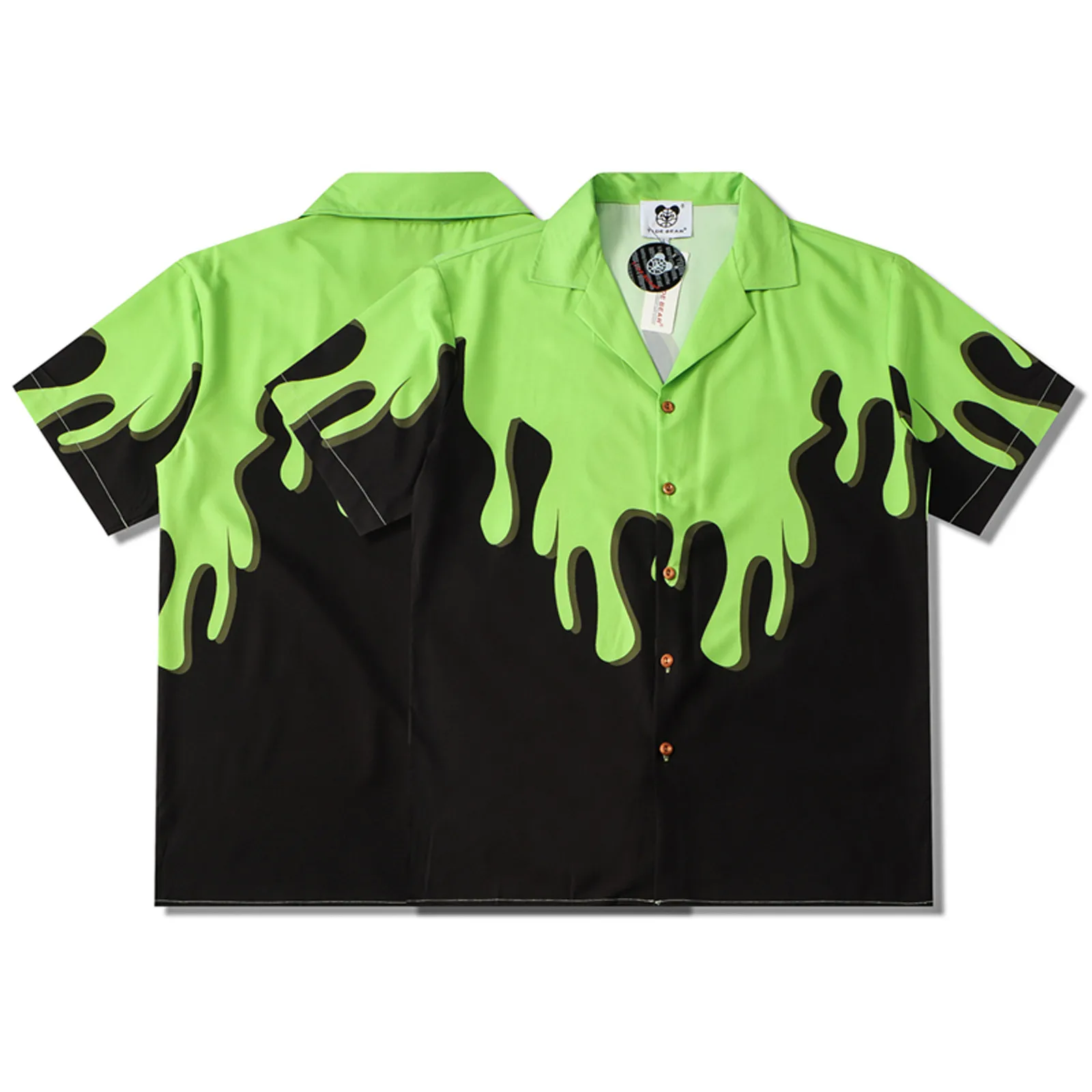 

Men Short High Hawaiian Beach Print Street Full Shirt Flower Sleeve Cardigan Men Shirts