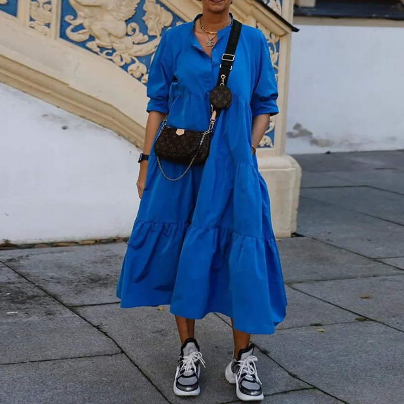 

New 2022 Women's loose solid lapel dress