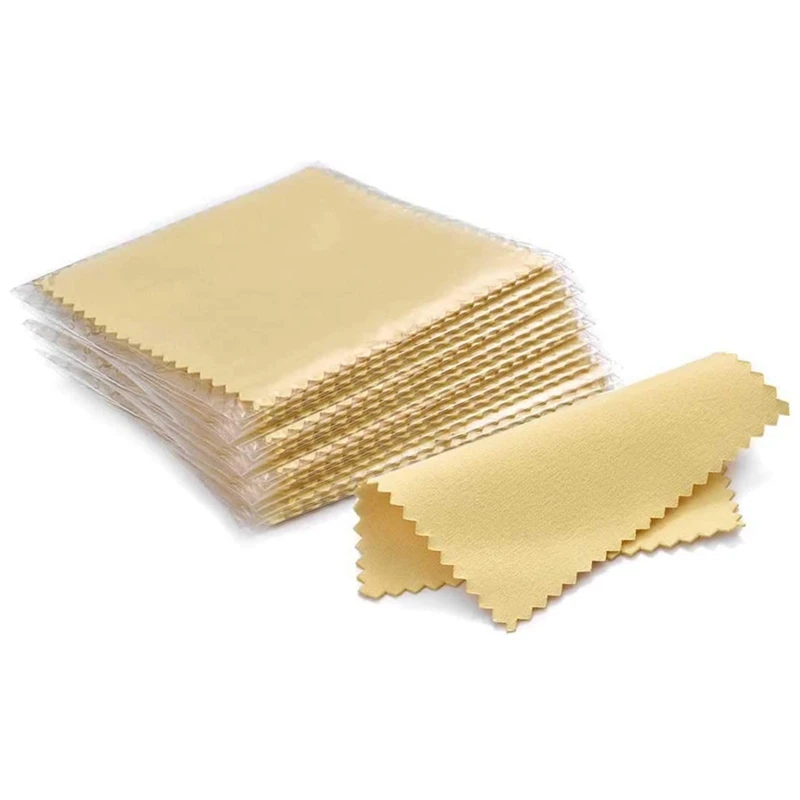 

50Pcs Jewelry Cleaning Cloth Yellow Polishing Cloth for Sterling Silver Gold Platinum Small Polish Cloth 8X8cm