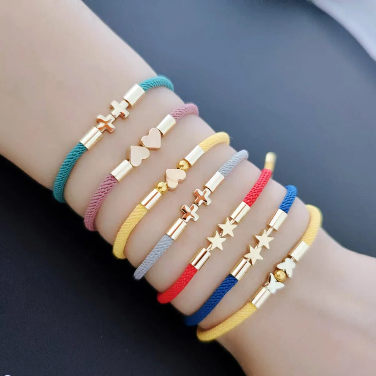 

3mm Fashion Milan Stars Cross Bracelet Rope Heart-shaped Hand-woven Rope Chain Adjustable Gold-plated Copper Bracelet Making