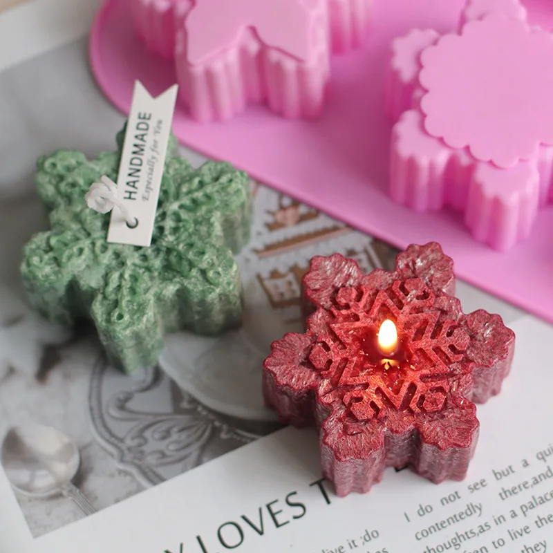 

6Pcs/set 3D Christmas Snowflake Silicone Candle Molds DIY Soap Mold Fondant Baking Cooking Cake Decorating Tools Decor Crafts