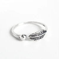 tulx vintage leaf opening rings for women couples creative simple feather handmade anillos party jewelry gifts