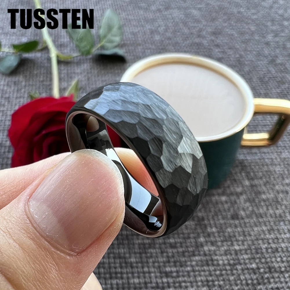 

Дропшиппинг TUSSTEN 4 мм/6 мм/8 мм черное кольцо с молотком для мужчин и женщин искусственное свадебное кольцо Модные ювелирные изделия удобная п...