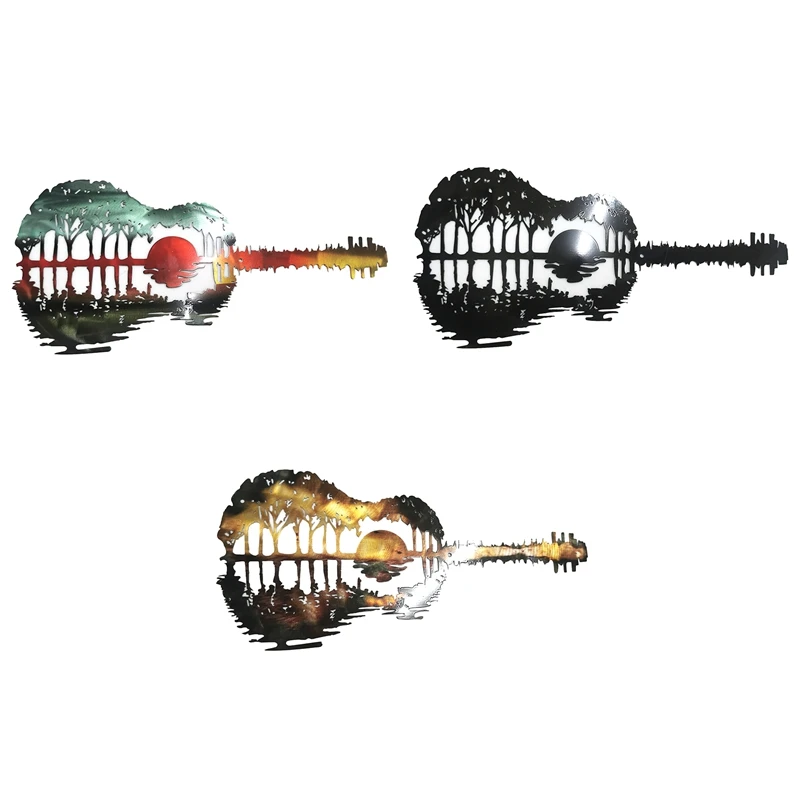 

Sunset Guitar Metal Wall Art Hanging Wall Decor Abstract Guitar Metal Guitarist Wall Art Sculptures Hanging Ornament