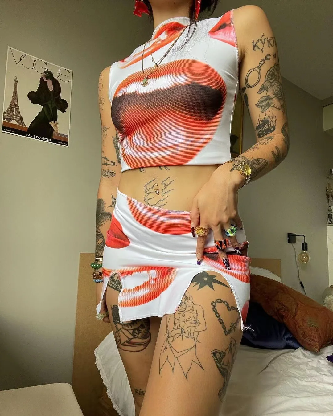 

Женские комплекты из 2 предметов с юбкой с вырезами Y2K, укороченный топ с открытыми плечами и юбка с высокой талией, костюмы в стиле ретро, уличная одежда