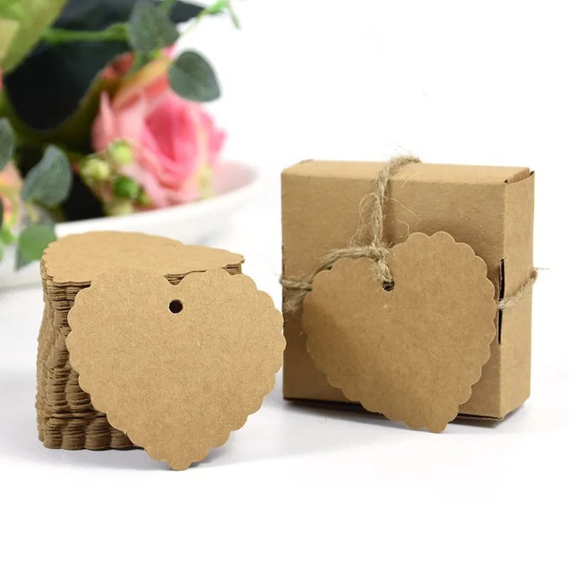 

100pcs Kraft Paper Gift Tag Heart Shape Blank Label Wedding Birthday Party Decoration Valentines Day Packaging Hang Tags Supplie