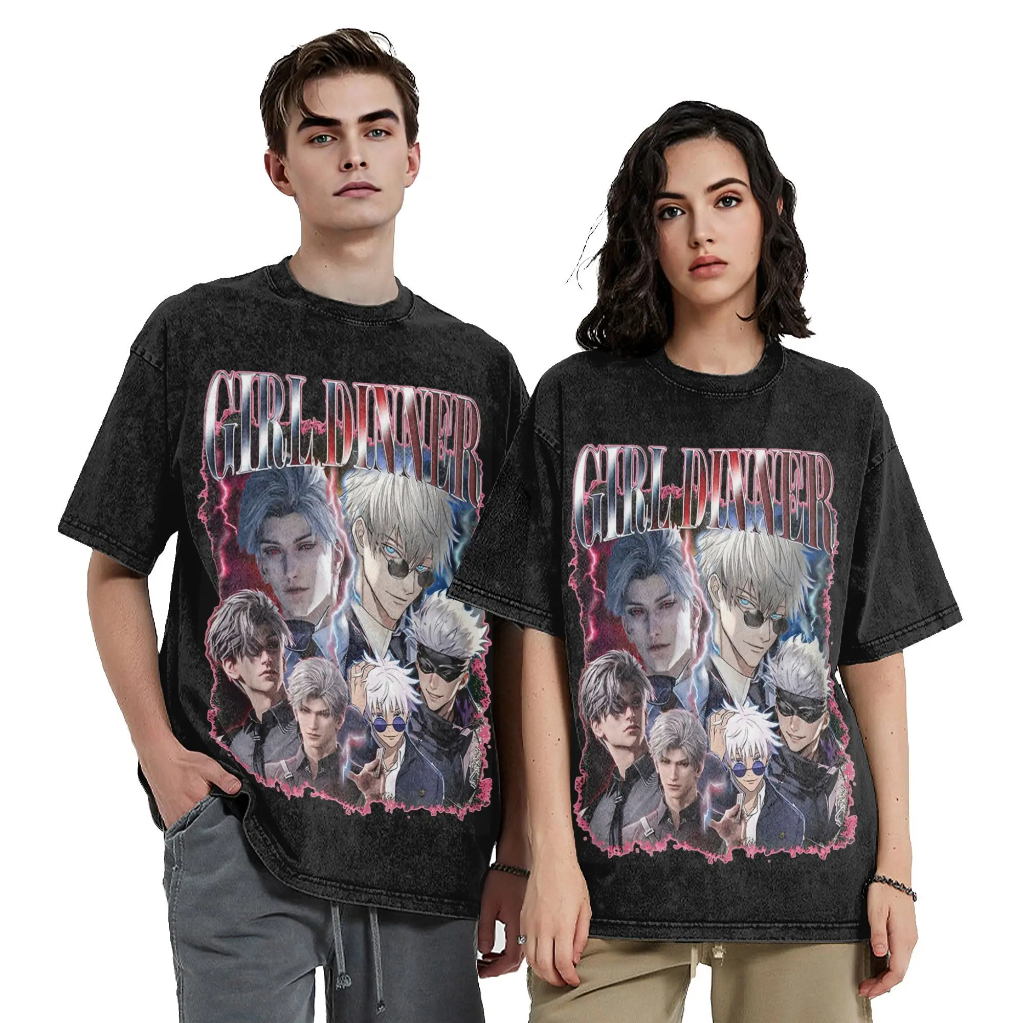 Промытые футболки Gojo &amp Sylus Girl Dinner Love and Deepspace винтажные в стиле хип-хоп уличная