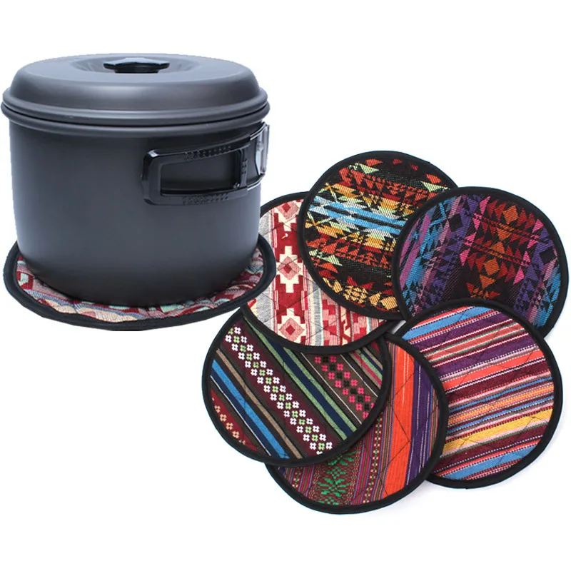 

Round Placemats Ethnic Style Outdoor Pot Cushion Anti-hot Slip Fabric Dining Table Mat Tea Coffee Cloth Pad Kitchen Supplies