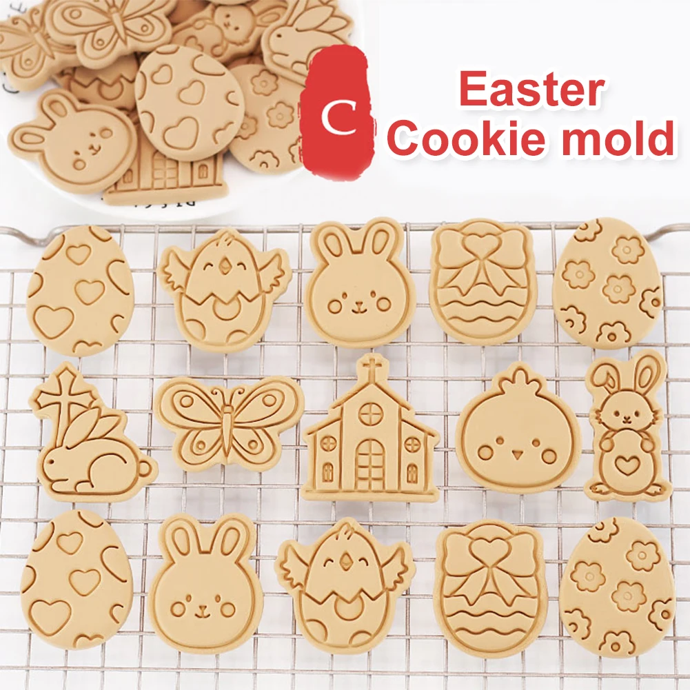 

8/10 Pcs Easter Cookie Cutters Set Reusable 3D Bunny Egg Chick Biscuit Molds Baking Tools Stamps For Pie Cake Chocolate Making