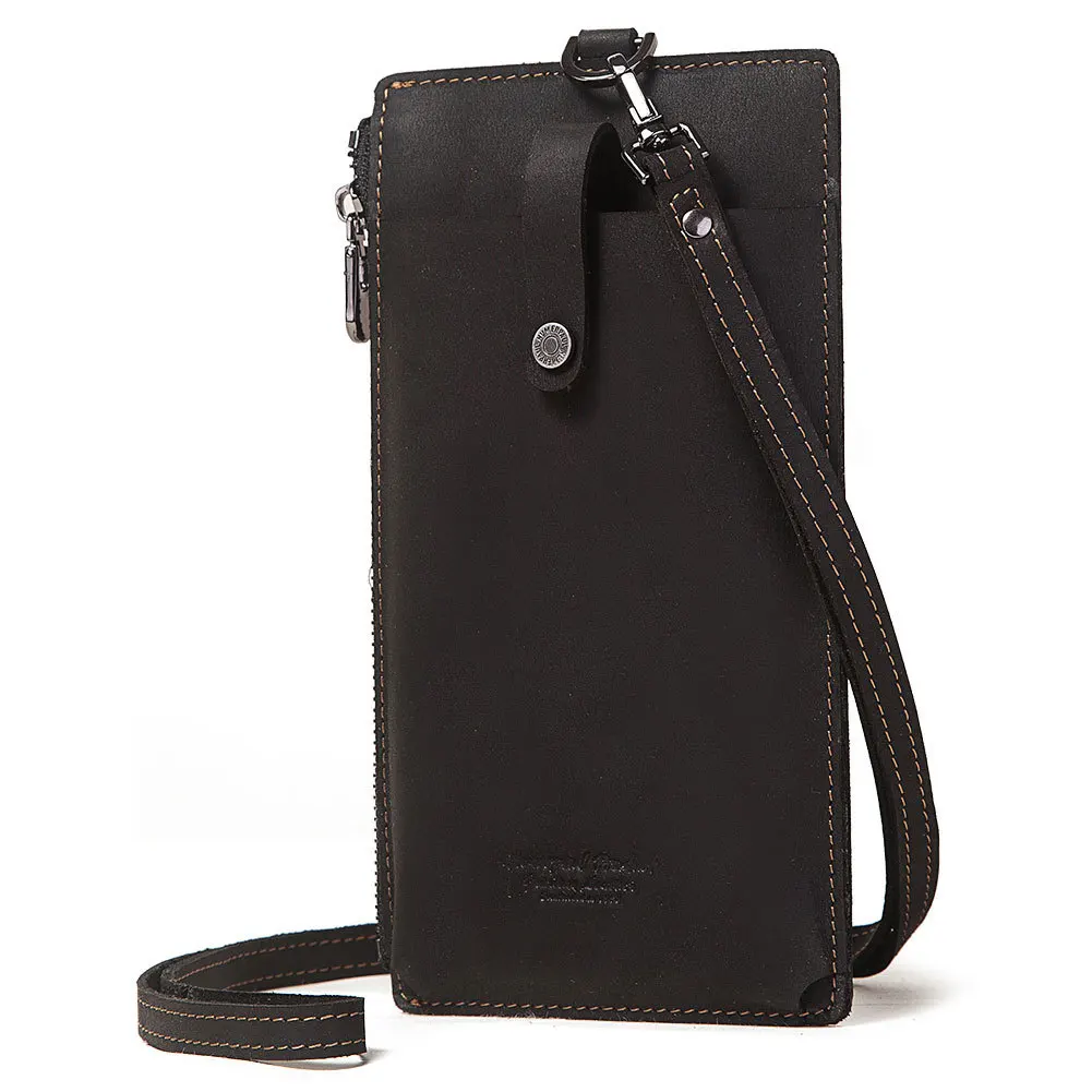 European And American Style Leather Mobile Phone Bag Crazy Horse Leather Zipper Buckle Casual Unisex Bag Leather Coin Purse