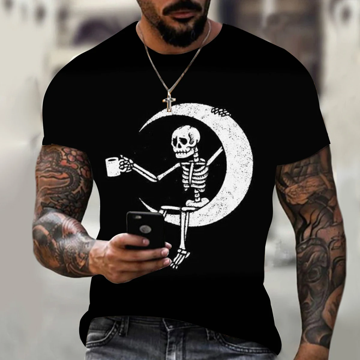 

2022 Summer New Men's Tide Fashion Casual Round Neck Cartoon Astronaut 3D Printed Pattern Top T-shirt