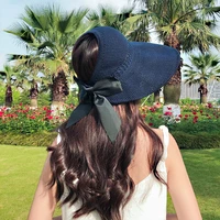summer hats for women foldable hollow out sun visor straw wide brim beach hat girl outside travel casual bow cap chapeau femme