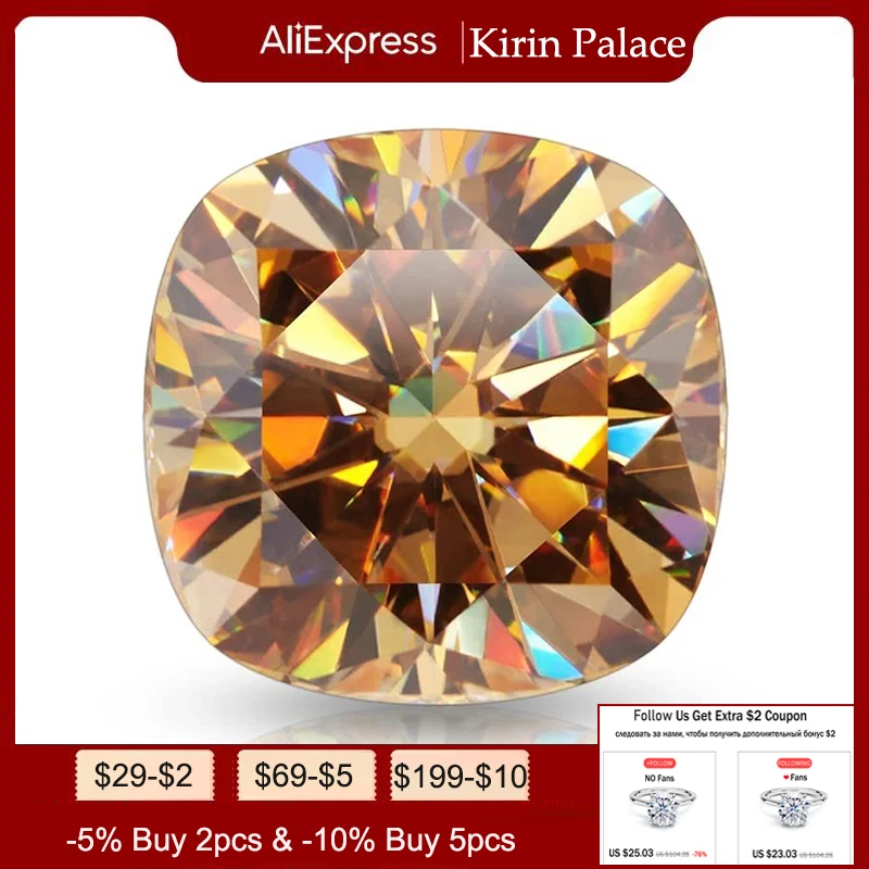 

Cushion Cut Champagne Gold Loose Color Moissanite Diamond Gemstone for Making Wholesale Stones for Costume Jewelry Accessories