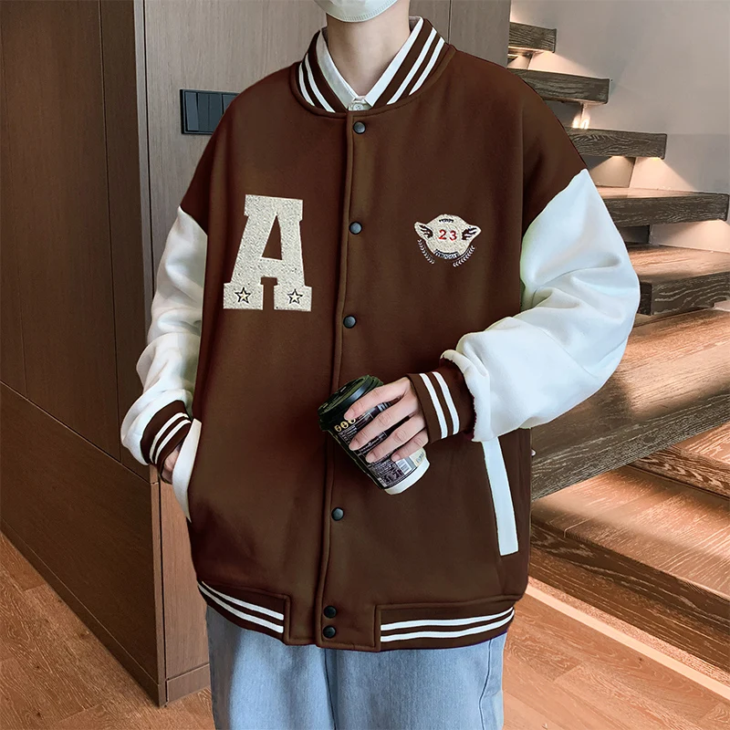 

Letter Stitching Men's Jacket Baseball Uniform Couple Hip-hop Retro Single-breasted Fashion Embroidery Loose Casual Thicke 2022