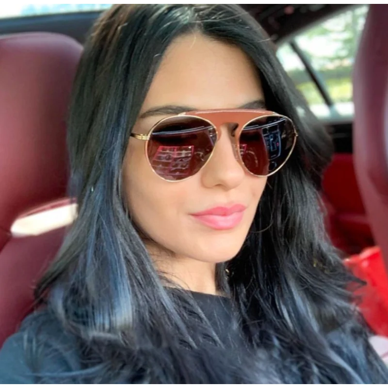 

Солнцезащитные очки-авиаторы в стиле ретро для мужчин и женщин, модные солнечные аксессуары с круглой кожаной отделкой, с защитой UV400, в винтажном стиле