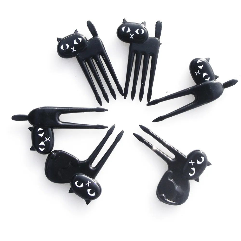 

Black Cat Fruit Fork Mini Cartoon Snack Cake Dessert Food Fork Food Animal Forks Bento Lunches Toothpick Party Decor