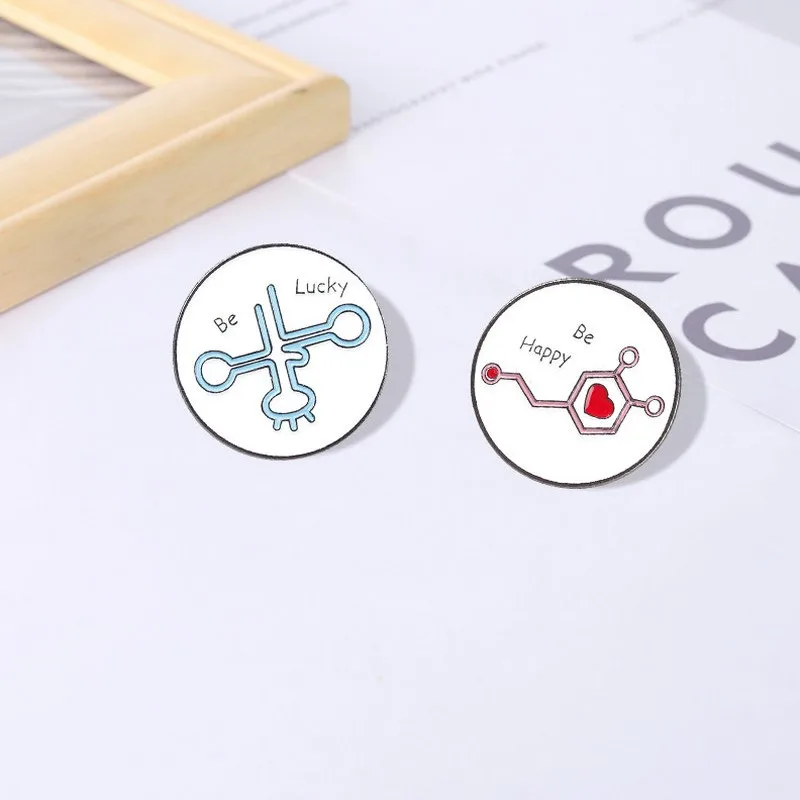 Элемент броши с молекулярной формулой забавные значки на удачу мужские и женские