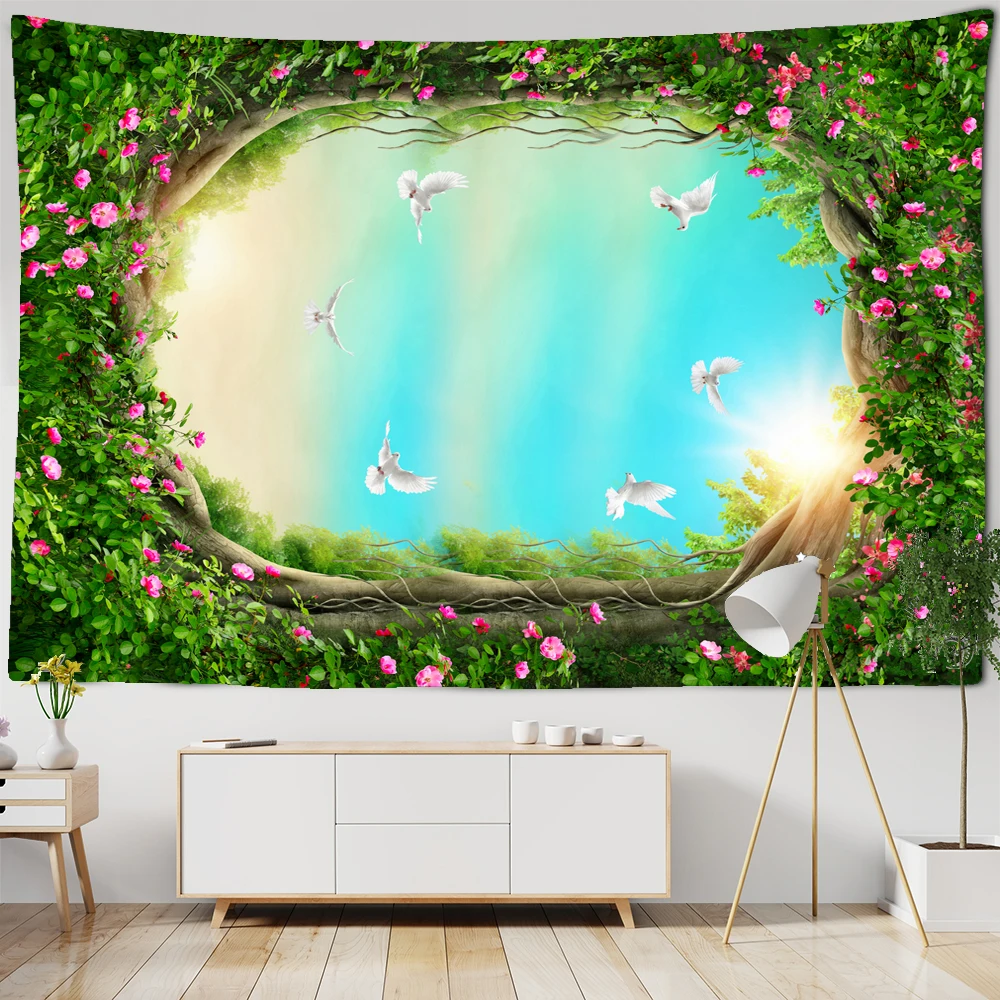 

Dream Magic Forest Tapestry Wall Hanging Psychedelic Wall Tapestry Mandala Hippie Bedroom living Room Background Cloth Tapestry