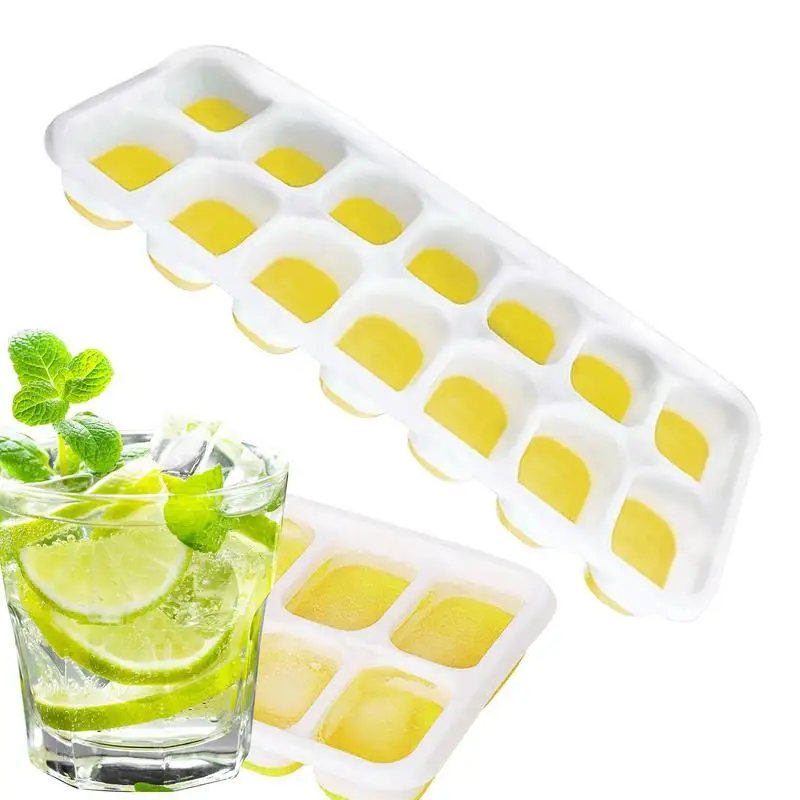 

14 Grids Ice Cube Trays Silicone Ice Cube Molds With Removable Lid Easy Release Stackable Ice Cube Tray For Cocktail Freezer