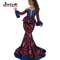 african clothes for women 2 pcs set elegant ankara print long robe skirt and top shirt african party evening dresses wy5844