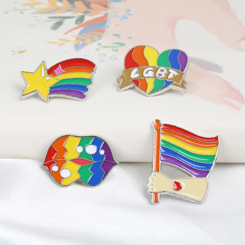 

Rainbow Custom Enamel Pins Flag Love Heart Brooches Bag Shirt Lapel Pin Rainbow Clouds Badges Lapel Jewelry Gifts For Friend