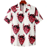 retro mens shirt little devil avatar print summer fashion single breasted short sleeve mens anime pattern loose top beach top