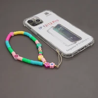 telephone case flowers beaded phone strap fashion clay mobile phone lanyard chains anti lost bracelet charm for women