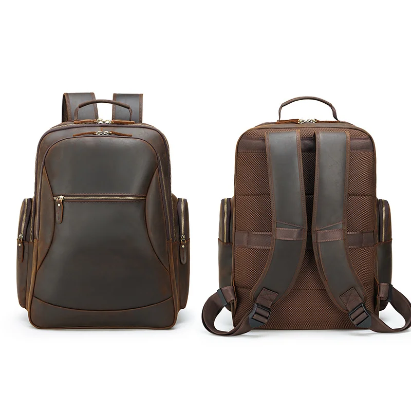 

Genuine Men's Backpack Vintage Crazy Horse Large Capacity 17 Inch Computer Outdoor Travel Cowhide JT22640012