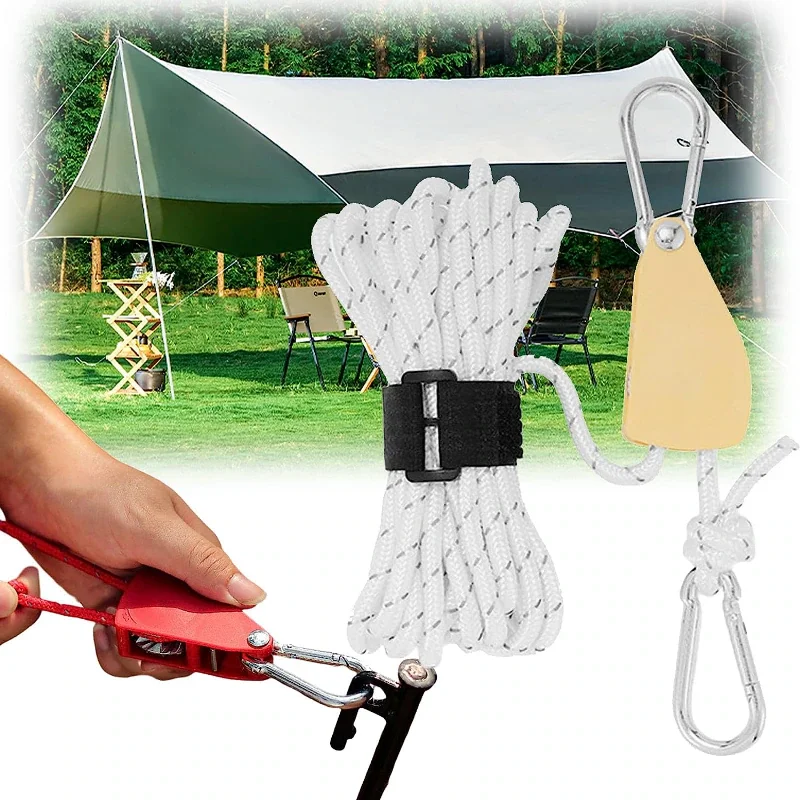

Portable Adjustable Fix Camping Rope,Pulley Camping Rope - Adjustable Tent Ratchet Pulley for Tent Tarp,Canopy Shelter,Climbing