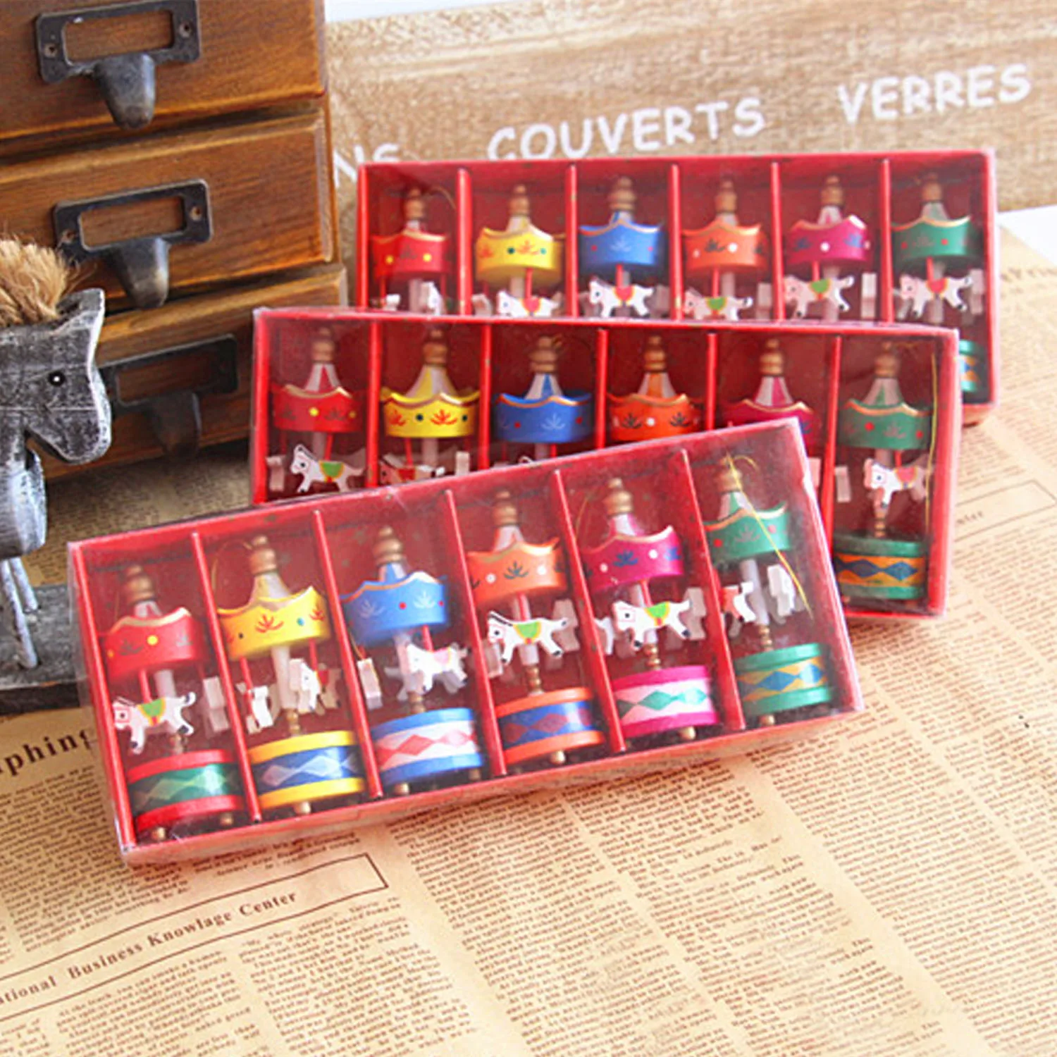 Besegad 6PCS Christmas Xmas Wooden Rocking Carousel Horses Hanging Ornaments Decorations for Home House Shop Mall Party Decor - купить по