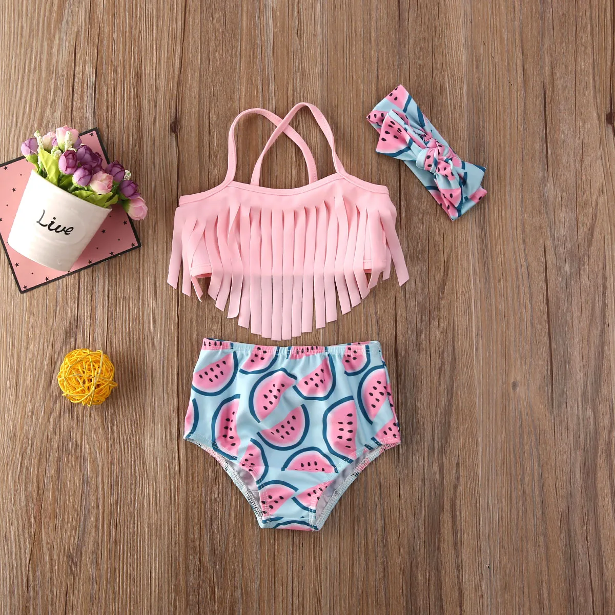 3Pcs Baby Girls Swimwear 2022 Summer Watermelon Printed Tassel Bikini Sets Baby Bathing Suit Infant Swimsuit Toddler Beachwear