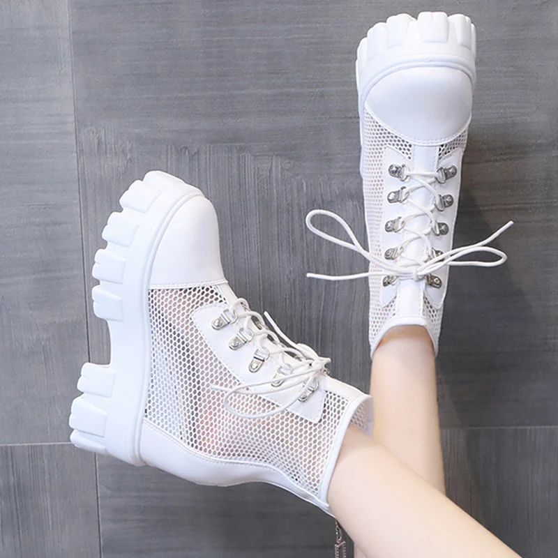 

Wedges Thick Women Sandals Flats Mesh Cool Boots Sandals 2022 Summer New Chunky Shoes Breathable Lace-up High Heels Women Shoes