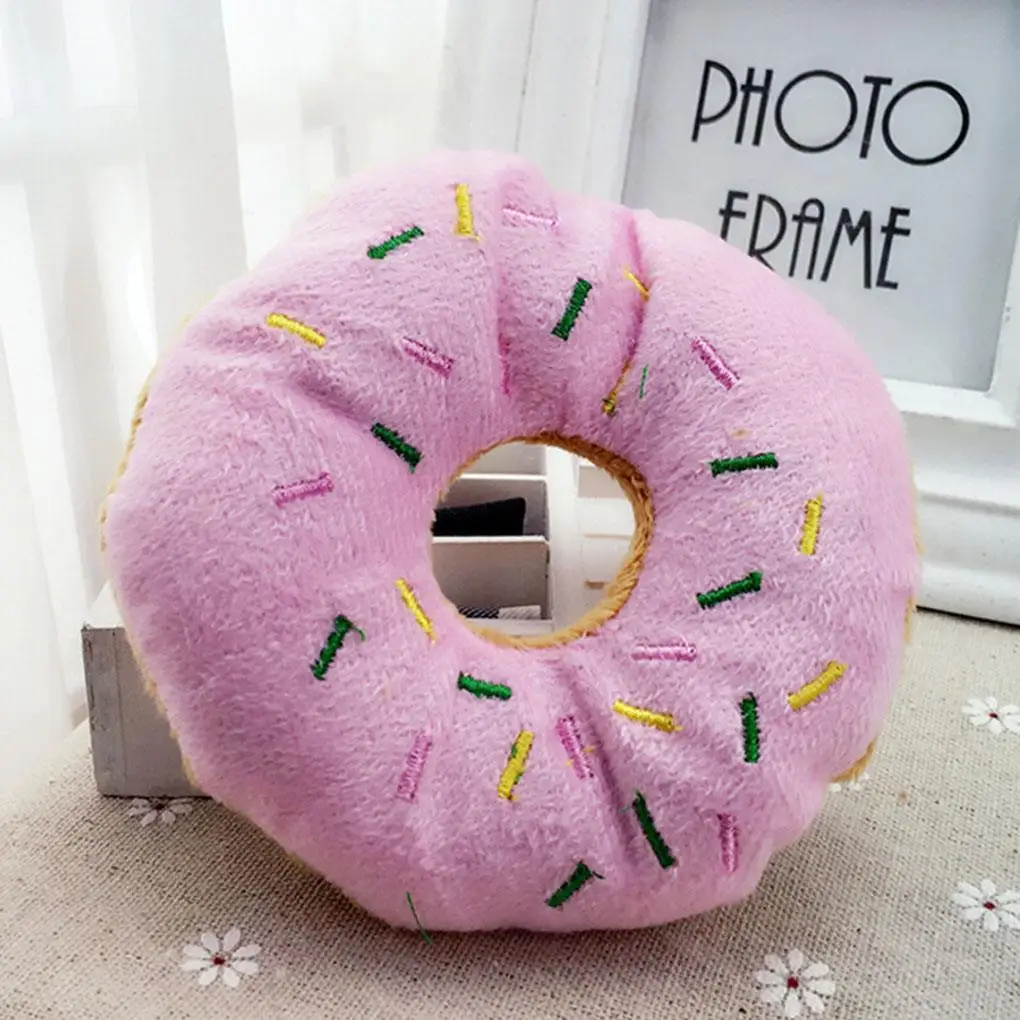 

Pink Coffee Color Pet Dog Chew Throw Toys Sightly Lovely Pet Dog Puppy Cat Squeaker Quack Sound Donut Play Toys For Dogs 11-13cm