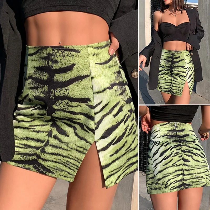 

Split Skirt European And American Fashion Sexy Street Trend Was Thin Short Skirt Bag Hip Casual Female Skirt Green