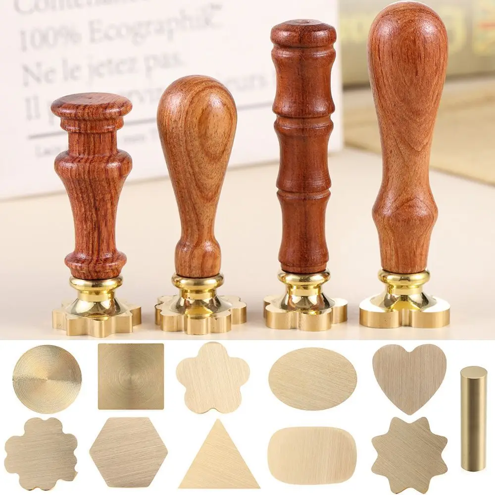 1Pc Wooden Wax Sealing Stamp Handle Brass Sealing Wax Stamps Head for Scrapbooking Retro Rosewood Handle Wax Seal Copper Head