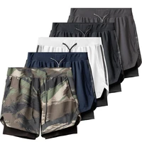 summer new fashion mens shorts quick drying 2 in 1 multi pocket double layer shorts fitness lace up sports pants