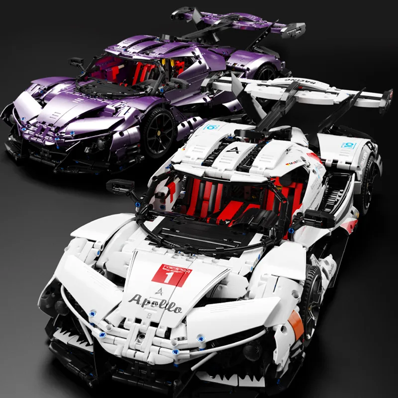 

High-tech Racing Series MOC White Supercar Static Version Purple Vehicle Model Building Blocks Brick Toys Kids Birthday Gift Set