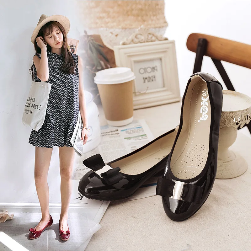 

Bowtie Metal Decoration Flat Single Shoes Woman Round Toe Slip on Elastic Band Ballet Flats Women 34-43 Big Size Lazy Moccasins