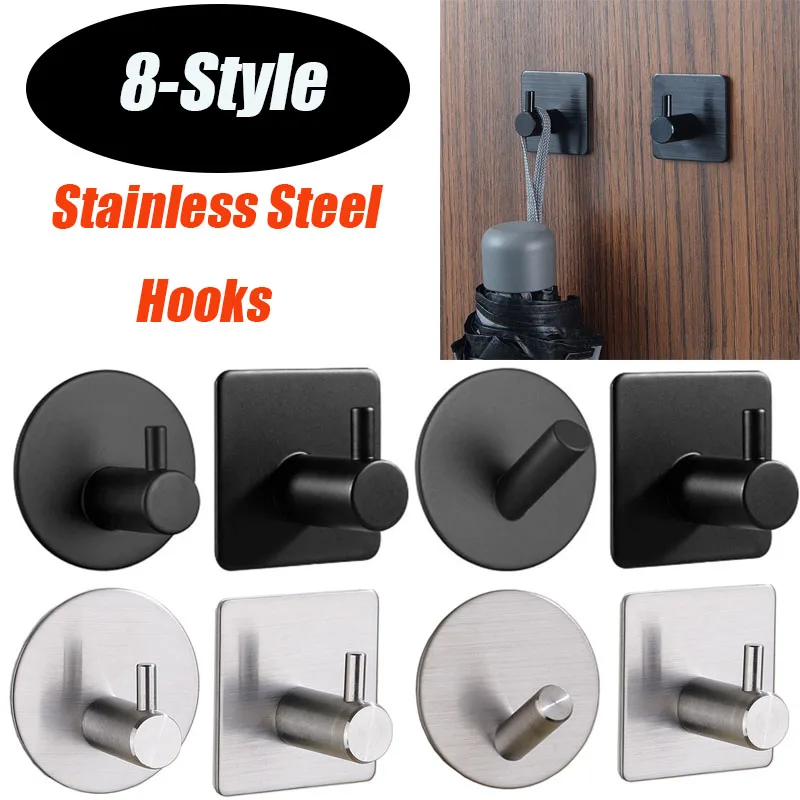 

304 Black Hooks Self Adhesive Wall Hook Multi-Purpose Bathroom Towel Clothes Handbag Key Hanger Hooks Home Storage Hook