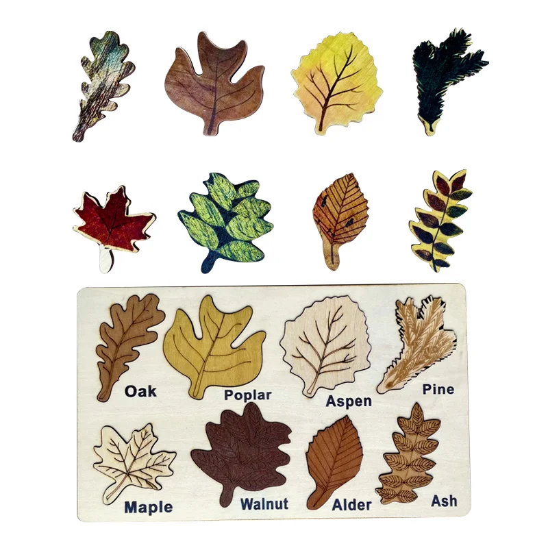 

New Kids Montessori Nordic Style Painting Puzzle Toy Wooden Set Leaf Jigsaw Drawing Board Games Educational Cognition Toys Gift