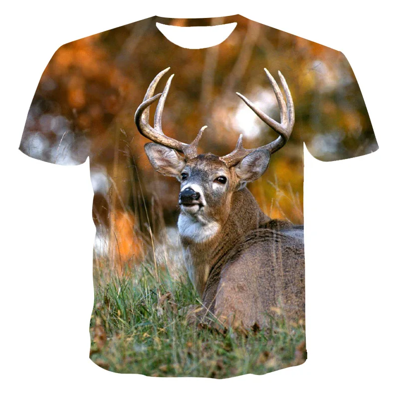 

Summer 3D T-Shirt Men'S And Women'S Spring And Summer Casual Hip-Hop Street Animal Deer 3D Printing T-Shirt