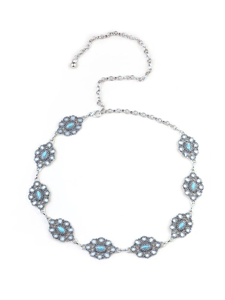Fashion Turquoise Decor Zinc Ally Geometric Dressing Chain Belt for Women