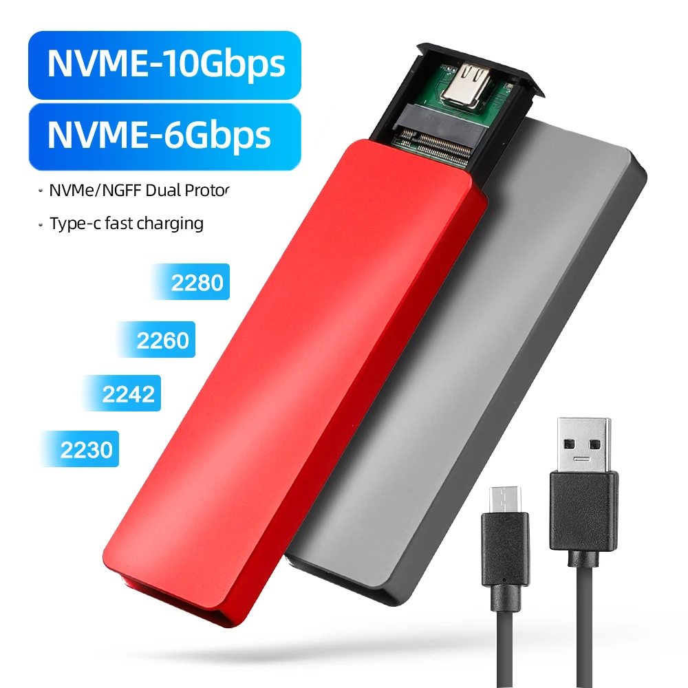 

M2 SSD NVME Enclosure Case HD NGFF USB C Type C Gen2 10Gbps PCIe M.2 NVMe SATA Dual Protocol Solid State Drive Hard Drive Case